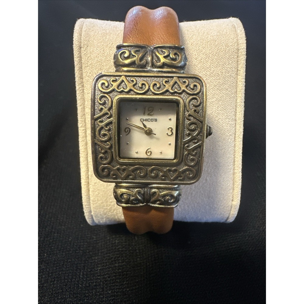 Chico's Silver and Gold Antique Tone Hinged Cuff Watch New Battery